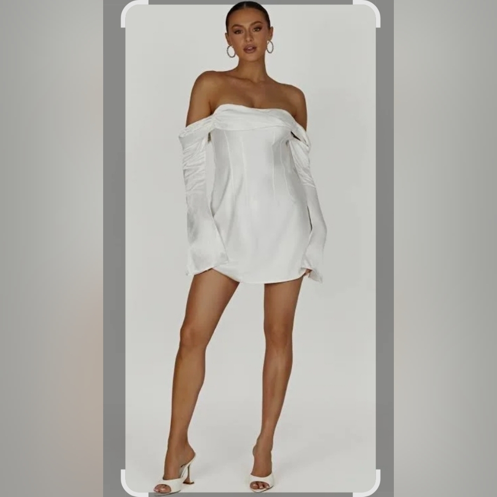 Meshki Giselle Off The Shoulder White Mini Dress